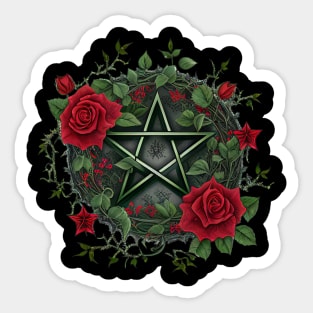 Gothic Pentacle with Roses Sticker